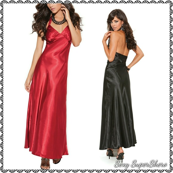 🆕Soft Satin Charmeuse Halter Lingerie Long Gown R - Picture 5 of 7